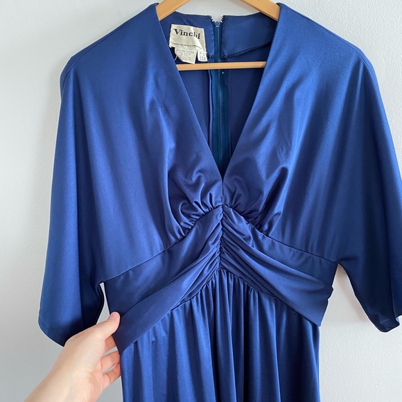 80s/90s Vintage deep blue maxi dress made in Hong Kong - S-M - Picture 4 of 7